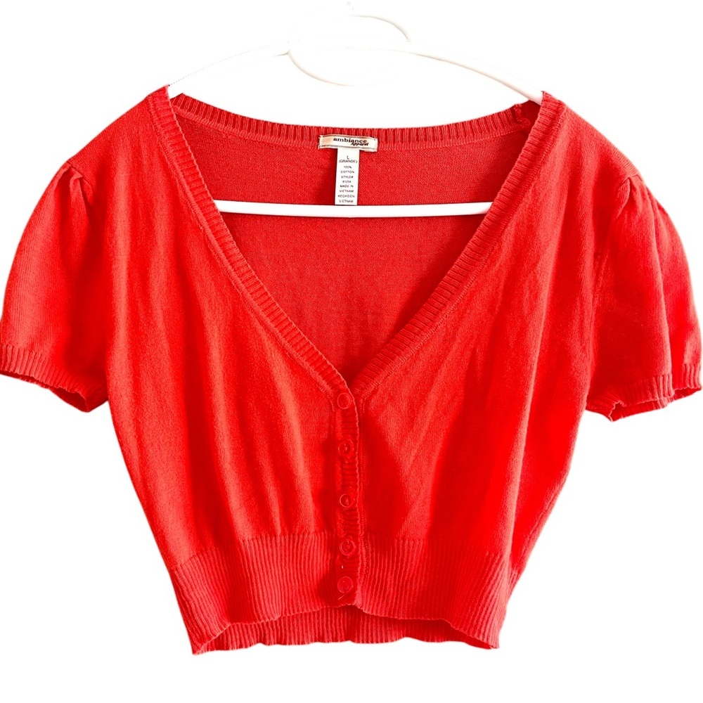 Women's Orange Button-Up Cropped Cardigan